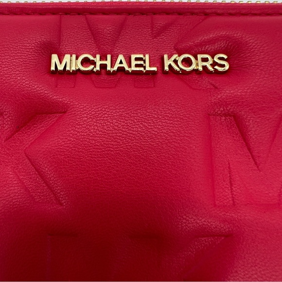 Michael Kors XL Logo Textured/Cushioned Clutch Wristlet Red Deep Pink NWT - Picture 3 of 11